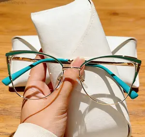 SpringStatements Cat-Eye Metal Frame Blue Light Blocking Glasses Sleek Plain Front Design Advanced Anti-Blue Light Eyewear for Everyday Screen Use Targeted Lens Technology Lightweight Comfort Clear Color-True Lenses