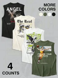 4-Pack Statue & Angel Graphic Sleeveless Tank Tops | Streetwear Muscle Shirts Set Casual Tank Top