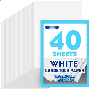 White Cardstock 8.5 x 11 Inches, 180 GSM/65 LB Heavyweight White Construction Paper, 40 Sheets Printer Paper for Invitations, DIY Cards, Arts, Crafts, Watercolor Projects