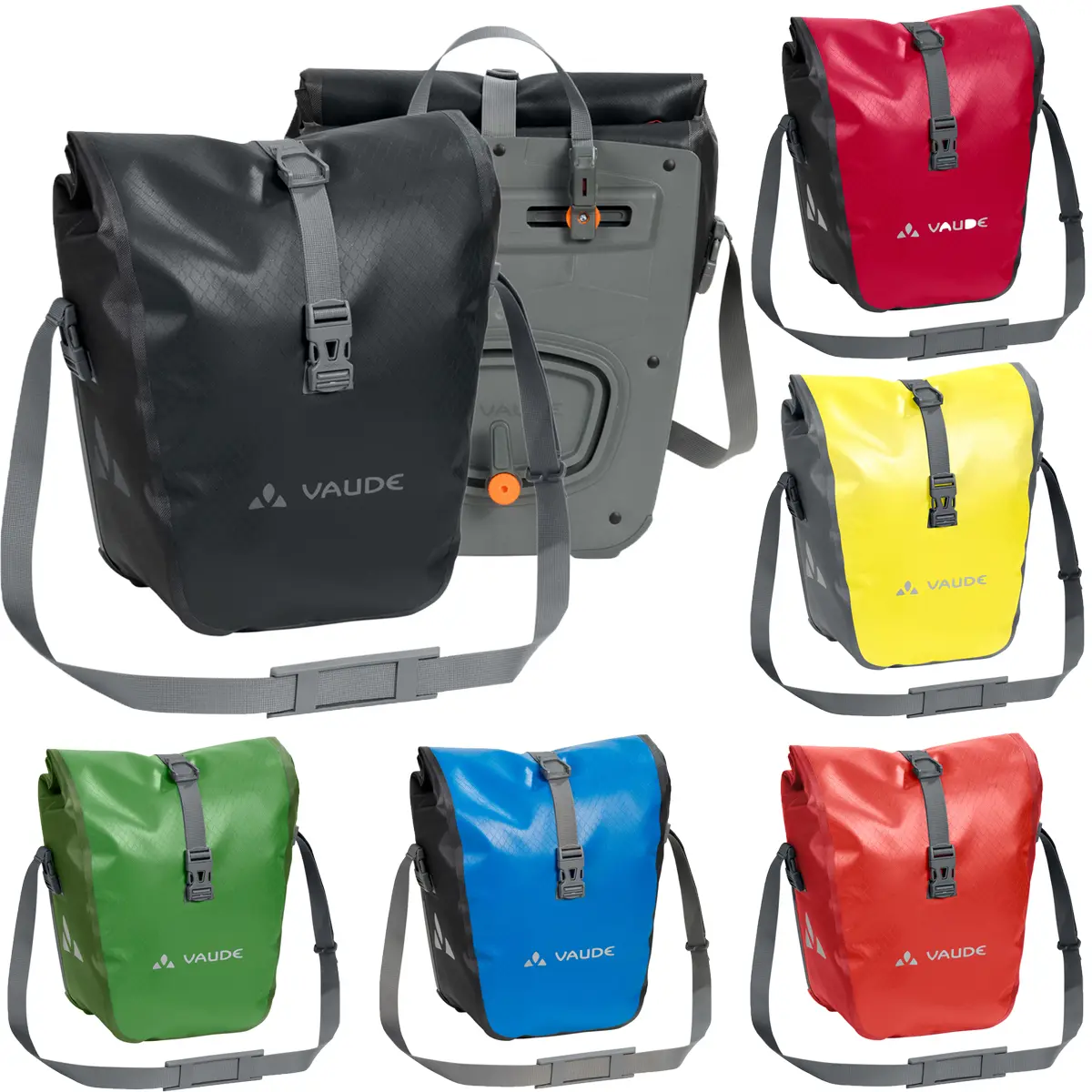 Vaude Aqua Front Waterproof Bike Panniers - PVC-Free, Customizable Outdoor Bike Storage with QMR System, Roll Closure for Cycling Sports