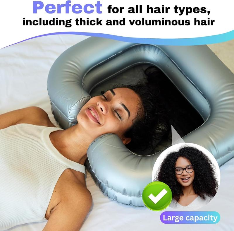 Inflatable Shampoo Basin, Portable Shampoo Bowl, Hair Washing Basin for Bedridden. Portable Sink for Washing Hair with Neck Support & Drain Hose - Good for All Hair Types