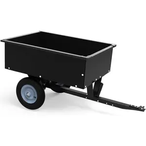 Heavy Duty 8 Cubic Feet Steel Tow Behind Dump Cart for Lawn Tractor 350lbs Capacity Black Garden Trailer, Pull Behind Utility Dump Trailer for Lawn Mower & Yard Work