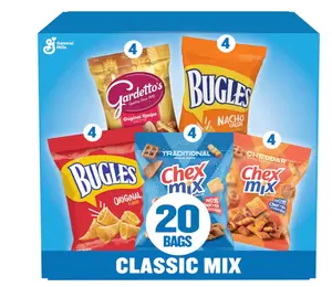 Classic Mix Snack Variety Pack, Bugles Original and Nacho Cheese, Gardetto's Original Recipe, Chex Mix Traditional and Cheddar, 20 Ct, 28 oz
