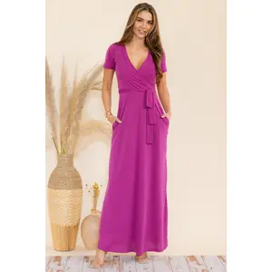 SAN149BR-S - Faux Wrap Maxi Dress