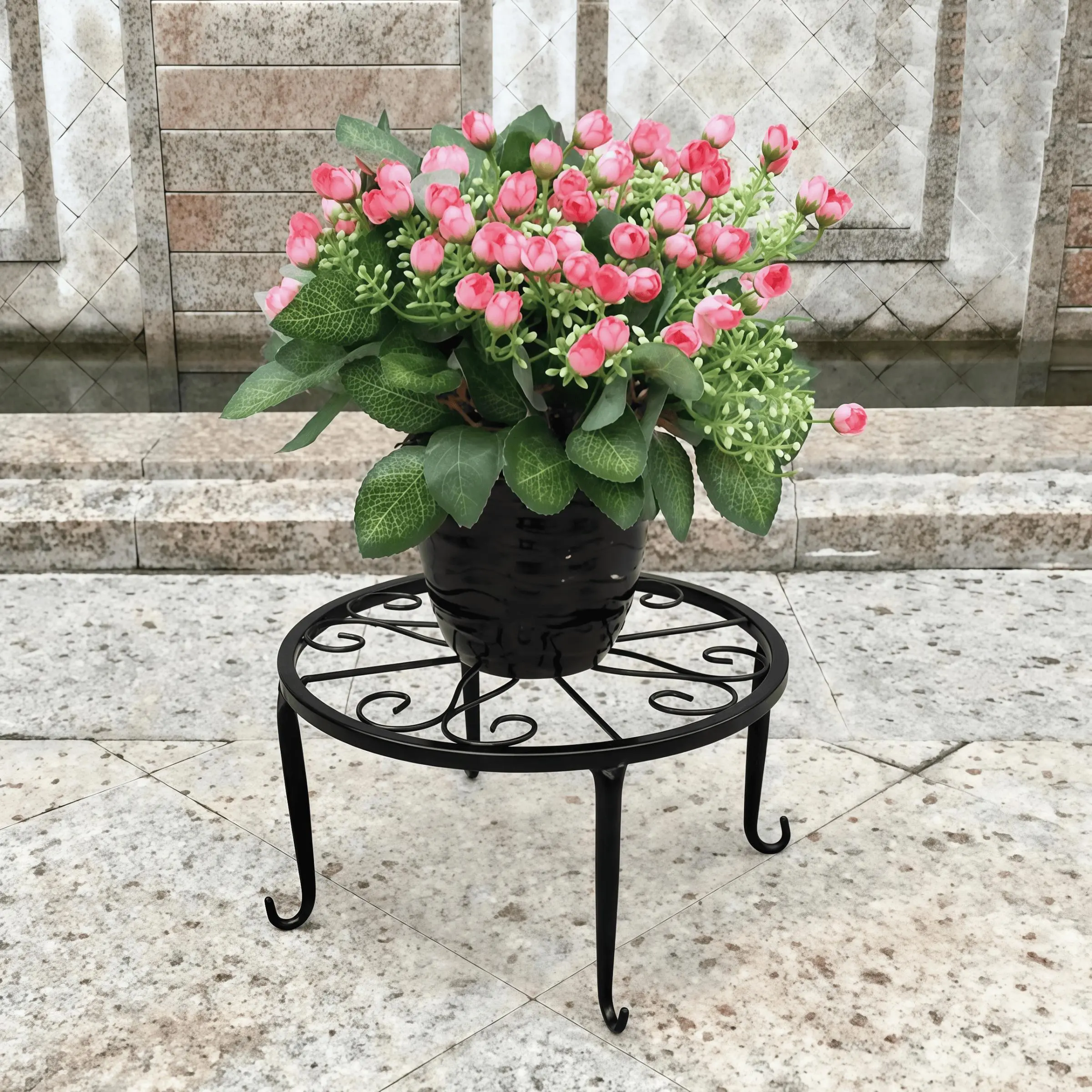 Iron Flower Stand, Durable Flower Pot Holder, Compact Flower Stand for Indoor & Outdoor Balcony Plants, Hanging Orchid Pots