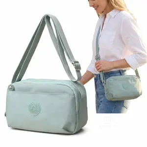 Women's Minimalist Lightweight Multi-Pocket Nylon Crossbody Bag, Waterproof Casual Small Purse for Travel & Commuting