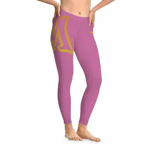 Gold Cross Stretchy Leggings in Light Pink - High Waist, Comfortable Fit, Ideal for Yoga & Casual Wear