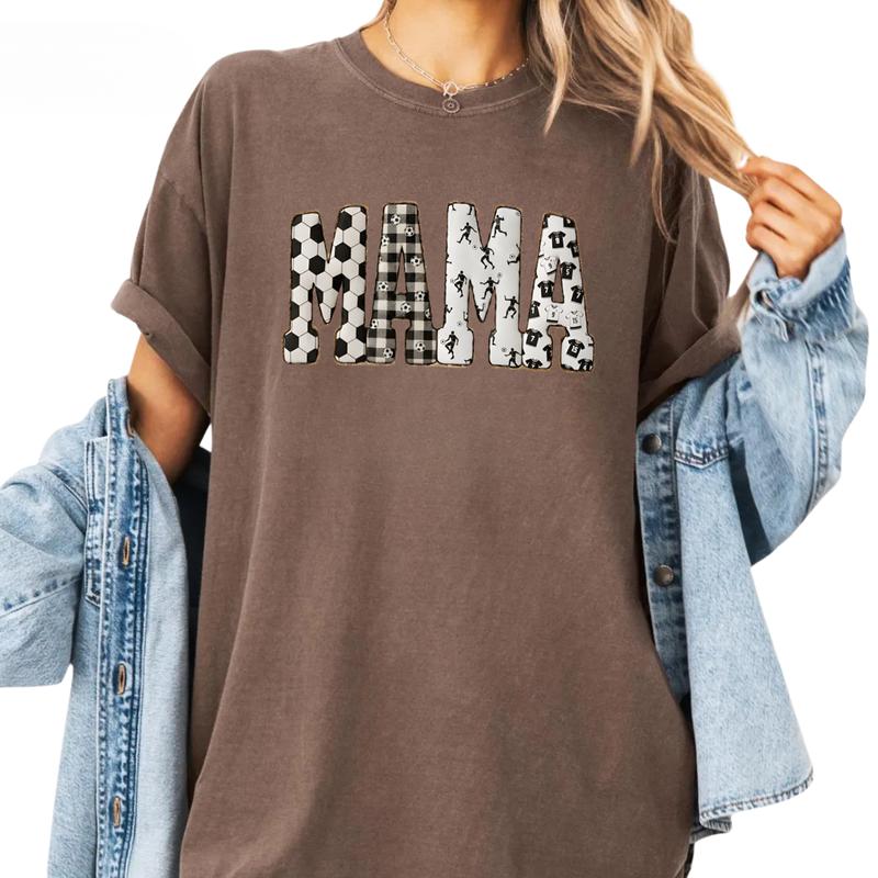 Comfort Colors Soccer Mama TShirt, Checkerboard and Sports Print Letters, Trendy Game Day Mom TShirt, Athletic Style Tee