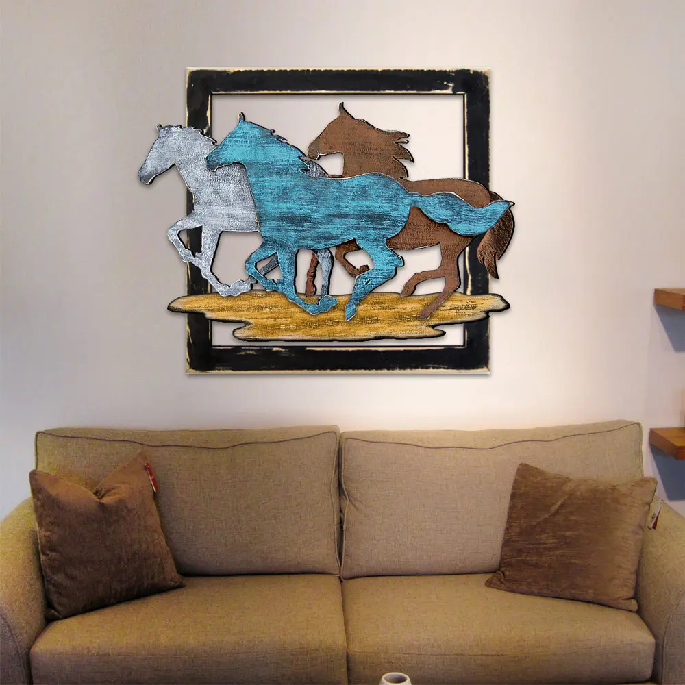 Designocracy G98160-18 Handcrafted Rustic Wooden Horse Head Wall Decoration - 24.5x26in Framed Art, Home Supplies Unique Piece, Ready to Hang Distressed Look, Ideal Gift for Enthusiasts, Horse Detail Wall Arts