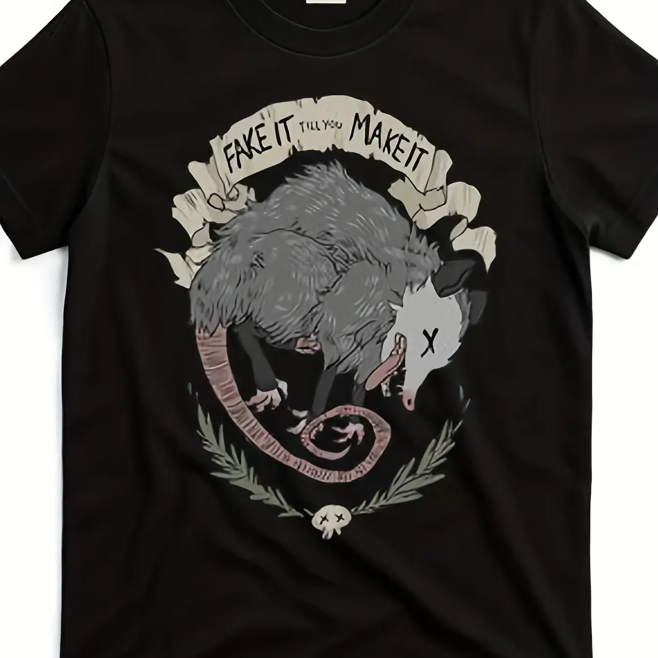 Menswear Cotton Streetwear T-Shirt - Street Cats Team, Trash Racoon, Rat, Backyard Opossum Funny Dead Possum Graphic, Cool Design, Round Neck, Short-Sleeve, Casual Everyday Top, Outdoor Activity Wear