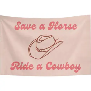 Save A Horse Ride A Cowboy Pink Tapestry With Cute Cowboy Hat 60X40In Lightweight Banner For College Dorm Bedroom Decor For Teen Girl Cool Decorative Hanging Gift