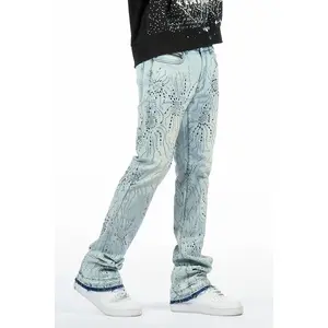 Izai Light Blue Rhinestone Stacked Fit Jean