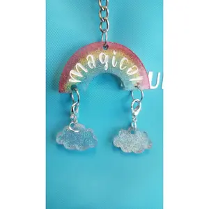 Holographic rainbow stitch marker keychain