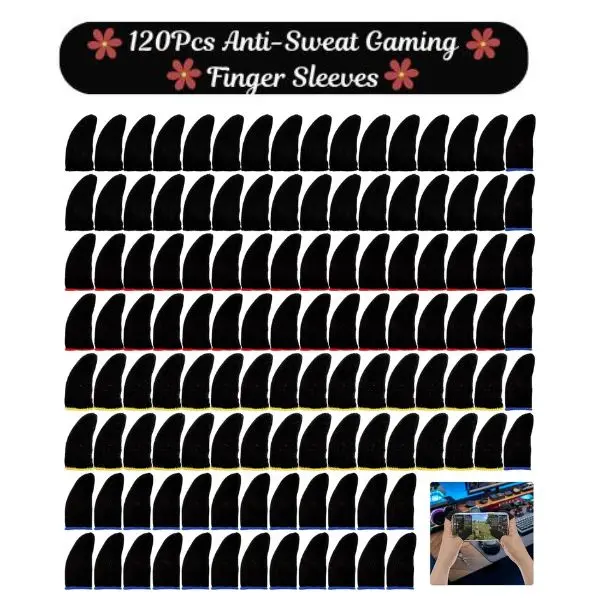 120 Pcs Anti-Sweat Gaming Finger Sleeves – Breathable Thumb Gloves for Mobile and Tablet Touchscreen Gaming, 4 Colorful Designs