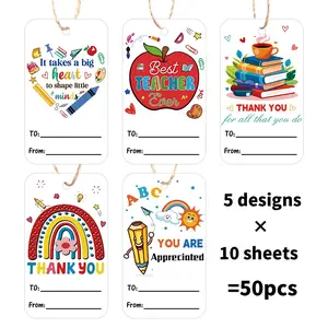 50Pcs Teacher Appreciation Gift Tags With 5 Designs, "Thank You For All You Do" Teacher Thank You Tags, Writeable Hang Tags For End Of School Year, Teacher Appreciation Week, Gift Wrapping, Classroom Favors, Personalized Labels