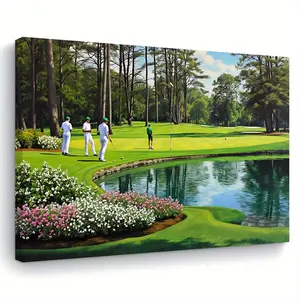 1pc Large 11.8"x15.7" (30x40cm) Tranquil Golf Course Wall Art Print - Wrapped Canvas Framed Scenic Golf Landscape with Reflective Waters, Fairways & Greens - Ready-to-Hang Nature for Living Room, Bedroom, Office - Perfect, 2D Flat