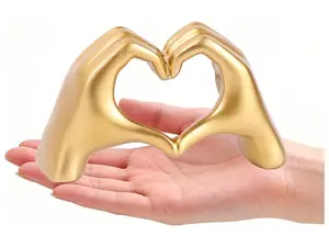 Gold Heart Hands Sculpture - Small Love Finger Statue for Living Room & Bedroom Decor, Modern Aesthetic Unique Accent, Perfect Gift for Weddings, Christmas, Birthdays