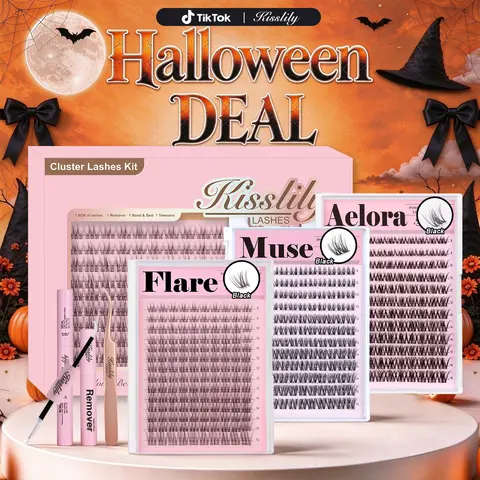 Muse & Flare & Aelora | Kisslily Clean Girl Lash Clusters Kim & Kylie D curl C Curl | Spider Lash | Volume Boosting | Waterproof | Long-Lasting | DIY Extensions Soft | Easy DIY At Home | Ultra Thin Band |Beginner Makeup Lashes familyfun