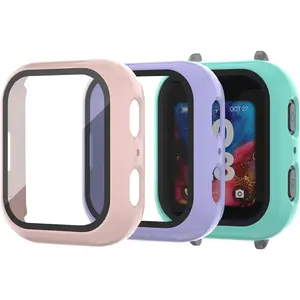 Compatible with Bark Watch Screen Protector, 3 Pack Bumper Case with Scratch-Resistant Tempered Glass Cover, Kids Smartwatch Accessories (Teal+Purple+Pink)