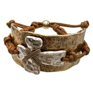 Cross Rustic Western Hammered Metal Cuff Bracelet