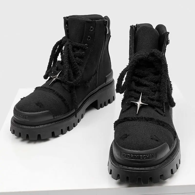 Trendy Thick-Sole Work Boots - Perfect for Men's Casual & Street Style Men's Boots Work Boots Men's Fashion Footwear Casual Boots British Style Outdoor Trendy Big Toe Workwear High-Top Thick-Soled Casual Boots Men's Motorcycle Boots 78999-K boots for men