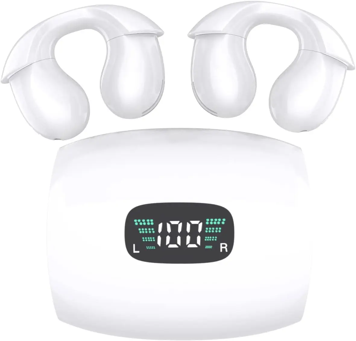 Open Ear Headphones Clip on Mini Earbuds, 9H Playtime Bluetooth 5.3 Wireless Earbuds with Mic, IPX7 Waterproof Sports Bone Conduction Headphones for Running, Walking,Black