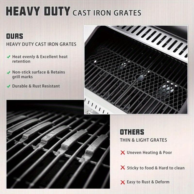 4-Burner Propane Gas Grill with 42, 000 BTU - Stainless Steel Body, Heavy-Duty Cast Iron Grates & Side Burner (Versatile Cooking), Silver Finish, Perfect for Patios/Backyards/Camping