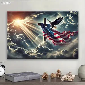 1pc Packaged with Solid Wood Frame, Exquisite Poster, wall art, wall decor, Patriotic Eagle and American Flag Wall Art Suitable for Room Decoration, Home Decor, Holiday Decoration, Living Room Decoration, Entryway Decoration, perfect holiday gift