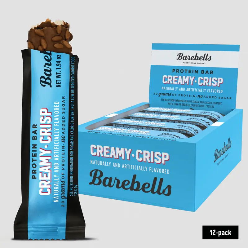 Barebells Creamy Crisp Protein Bar - Chocolate-Coated, 20g Protein, No Added Sugar, Pack of 12, Protein Snacks