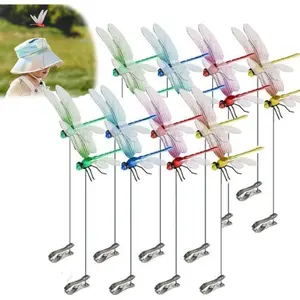 12PCS Dragonfly Clip Bug Repellent - 3D Artificial Fake Dragon Fly Clips for Bugs Repellent, Multicolor Waterproof Hat Garden Stakes Decor