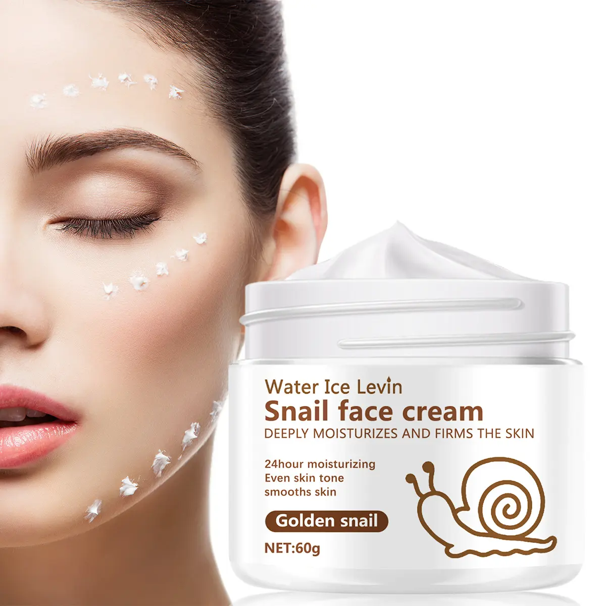 Water Ice Levin Gold Snail Cream 60g, 24 Hour Long Lasting Moisturizing, Smooth Skin, Deep Nourishing, Firming, Face Care