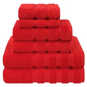 American Soft Linen 6 Piece Towel Set, 100% Cotton Bath Towels for Bathroom, Red