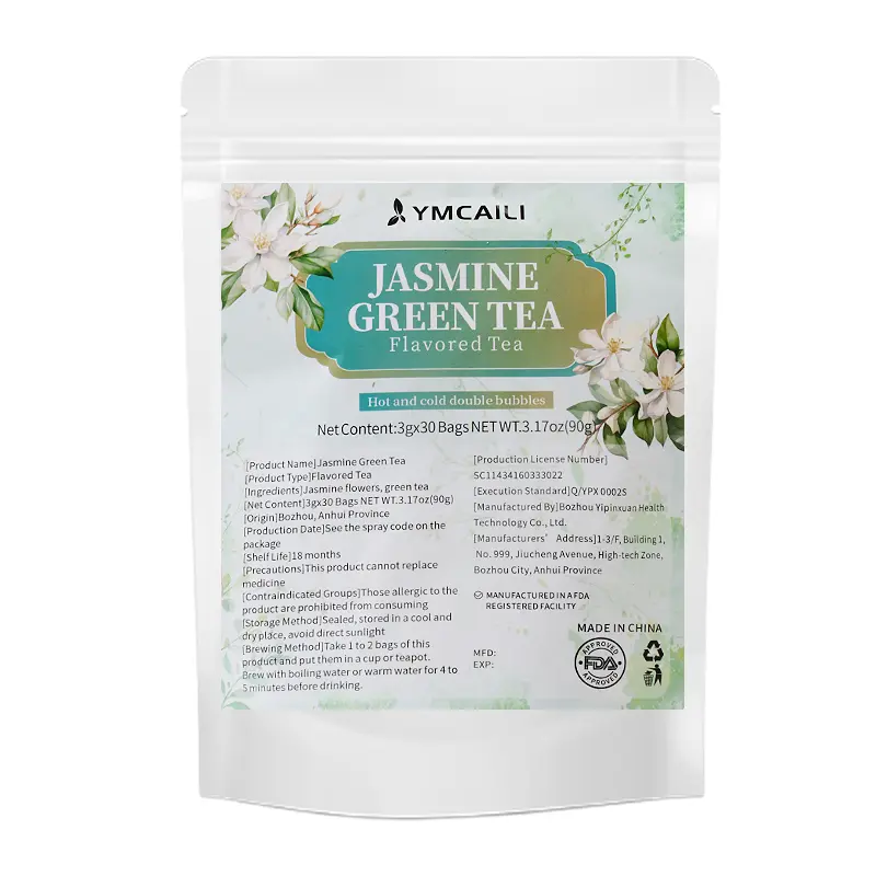 Jasmine Green Tea Bags - 30-Count (3g per Bag, 3.17oz Net Weight), Hot and Cold Brewing Loaded Tea Beverage, 30 Bags Chinese Tea Greentea