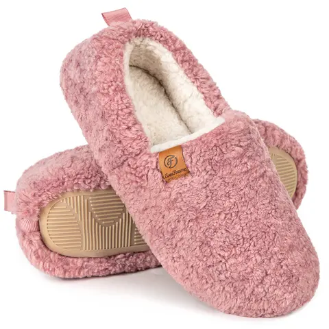 EverFoams Women’s Cozy Slippers – Soft Curly Memory Foam House Shoes, Lightweight Classic Slide with Polar Fleece Lining