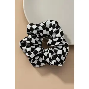LA3accessories satin black and white checker hair scrunchie