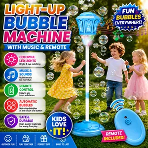 YYTOYS Automatic Bubble Machine 2026 New Standing Bubble Blower with LED Lights Music Adjustable Height Portable for Parties Birthday Wedding Outdoor Fun