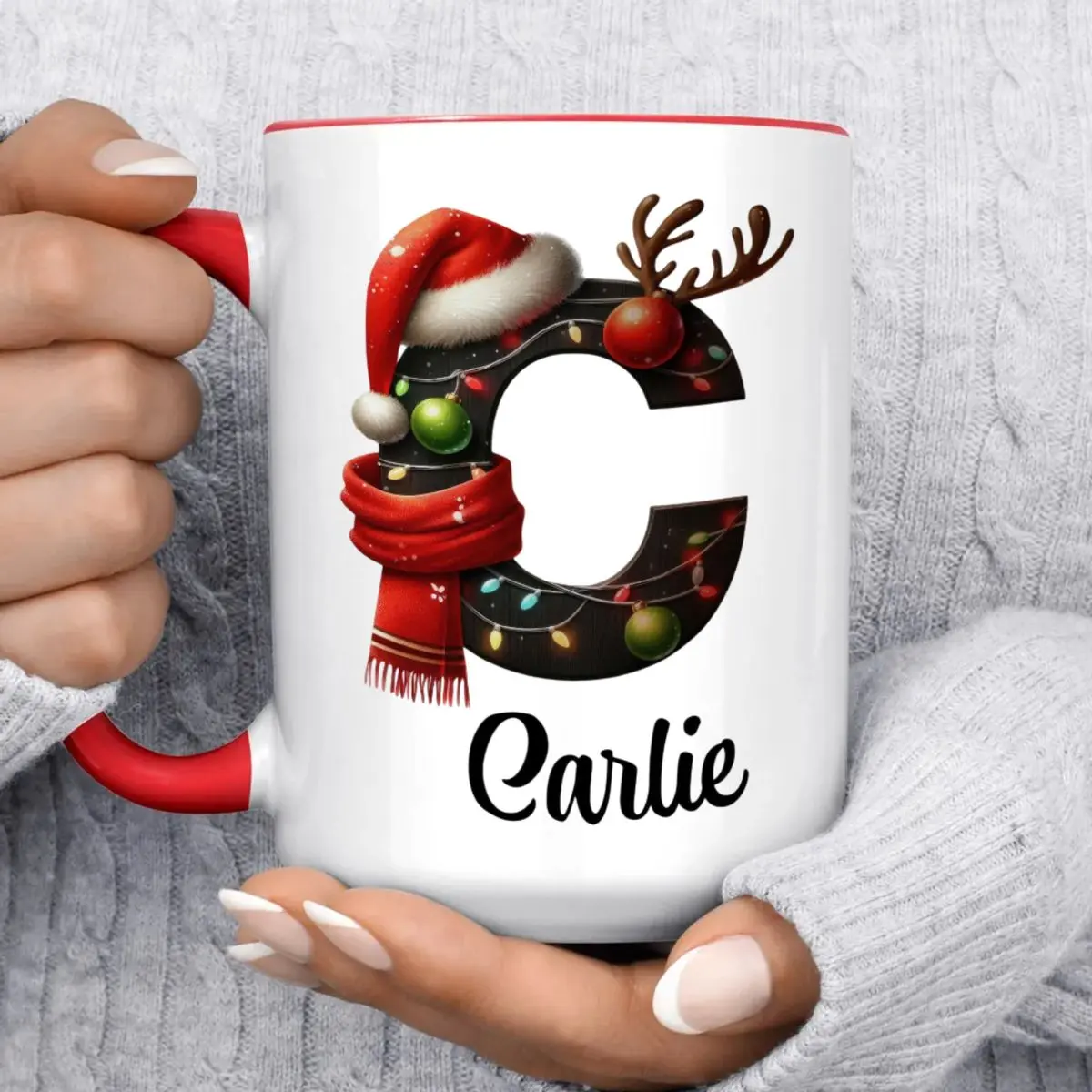 Monogram Mug, Personalized Christmas Coffee Mug, Custom Name Gift, Holiday Decor, Christmas Letter Cup, Gifts For Children, Family, Friends, 11 15oz Ceramic Cup
