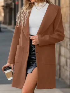 Women's Caramel Color Lapel Single-Breasted Mid-Length Wool Coat, Womenswear Jackets, Fall & Winter Commute Casual Multi-Scene Wear, Loose-Fitting Outerwear