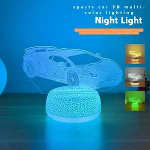 Cool Car 3D LED Table Lamp, USB Powered, Touch/button Switch, 7/3 Color Changing Ambient Light, Perfect for Bedroom Living Room Bedside Decor
