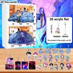 2D Flat 24pcs Acrylic Keychains Set, Cute Cartoon & Dark Style Design, Perfect for Backpacks & Keys, Festival & Party Gifts
