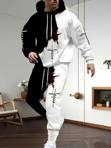 2-piece men's matching outfit set, including casual crew neck long sleeve hoodie and sweatpants, suitable for winter and autumn, designed for sports activities, suitable for Thanksgiving, Valentine's Day, Father's Day, Halloween, Christmas, holiday gifts,