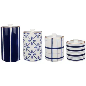 Young's Inc. 4-Piece Ceramic Blue and White Can ister Set
