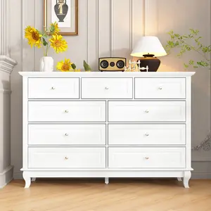 FUFU&GAGA Chest of Drawers 9 Drawer Dresser, Modern Contemporary Dresser with Gold Handles, Wooden Legs, Dresser for Bedroom