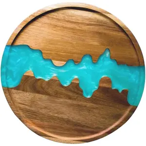 Visually Stunning  White  + Acacia  Serving Tray - Modern Round 12" Serving Tray for , Breakfast in Bed, Coffee Table, Decor, Organization, Snacks, Patio, Lap Tray