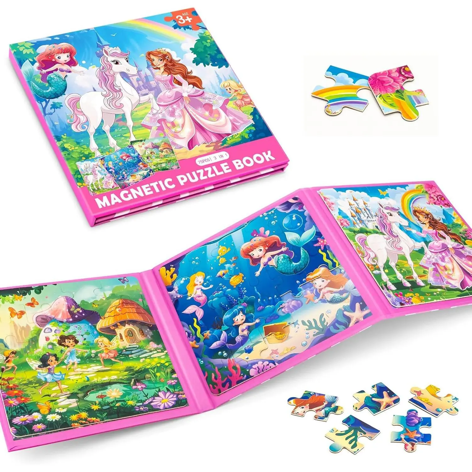 L-ITC010  Princess Magnetic Mermaid Puzzles for Toddlers 3-5 Girls, 20-25-30 Pieces, Ages 4-6, Travel Entertainment Toys, Birthday Gifts