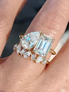 Fashionable Elegant Artificial Zircon Decorated Ring, Luxury Engagement Elegant Glittering Ring for Women, Trendy All-match & Exquisite Jewelry for Birthday Gift, Artificial Gemstone Ring