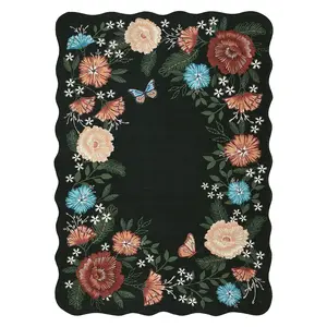8 x 10 ft Polyester Rectangular Area Rug, Modern Botanical Floral Print, Machine Washable for Living Room, Bedroom, Botanical Area Rugs