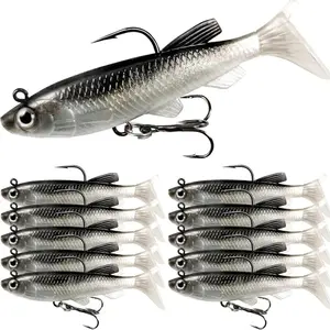 5/10Pcs Paddle Tail Soft Swimbaits, Jig Head Fishing Lures, Sinking Bass Trout Baits Kit, Freshwater Saltwater Fishing Accessories