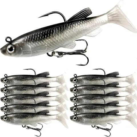 5/10Pcs Paddle Tail Soft Swimbaits, Jig Head Fishing Lures, Sinking Bass Trout Baits Kit, Freshwater Saltwater Fishing Accessories