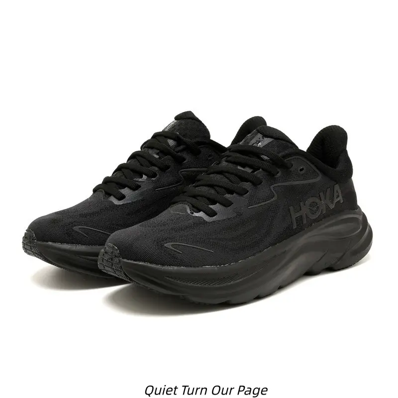 Unisex All Black Mesh Ultra Thick Cushion Road Running Shoes Lightweight Breathable Shock Absorb Marathon Trainer Sneakers Non Slip Full Black Outsole Daily Walking Athletic Footwear